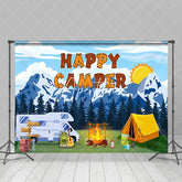 Aperturee - Aperturee Snowy Forest RV Happy Camper Vibe Birthday Backdrop